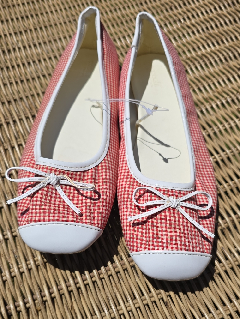 Red Gingham Ballet Flats with White Trim - Women's